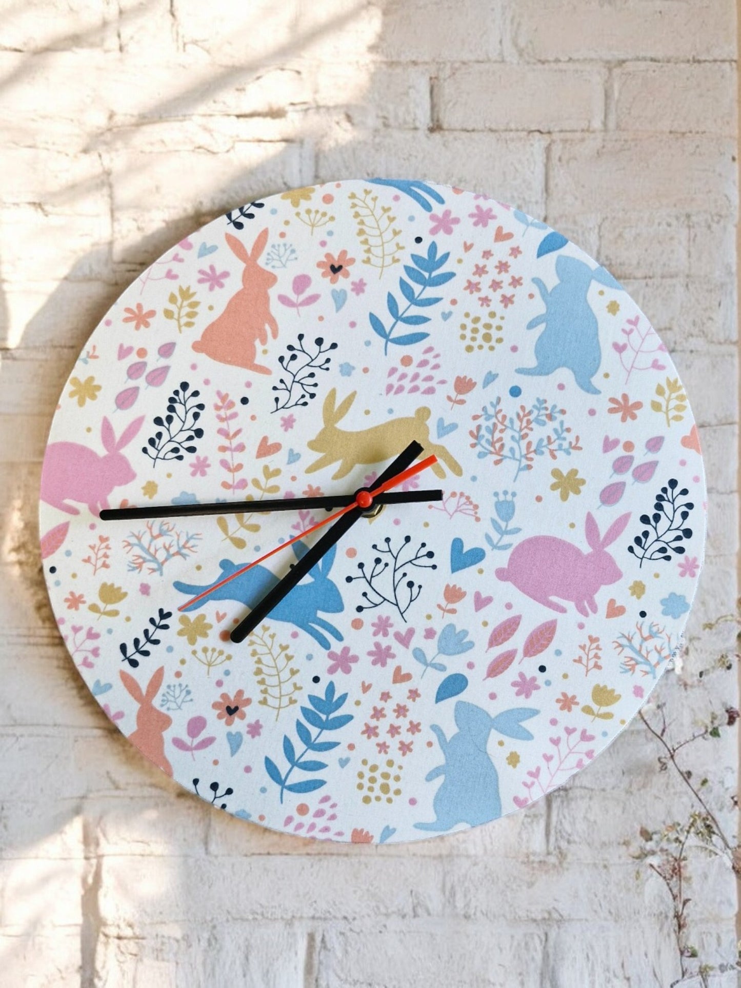 Bunny Rabbits Clock Handmade 30cms 12" Diameter