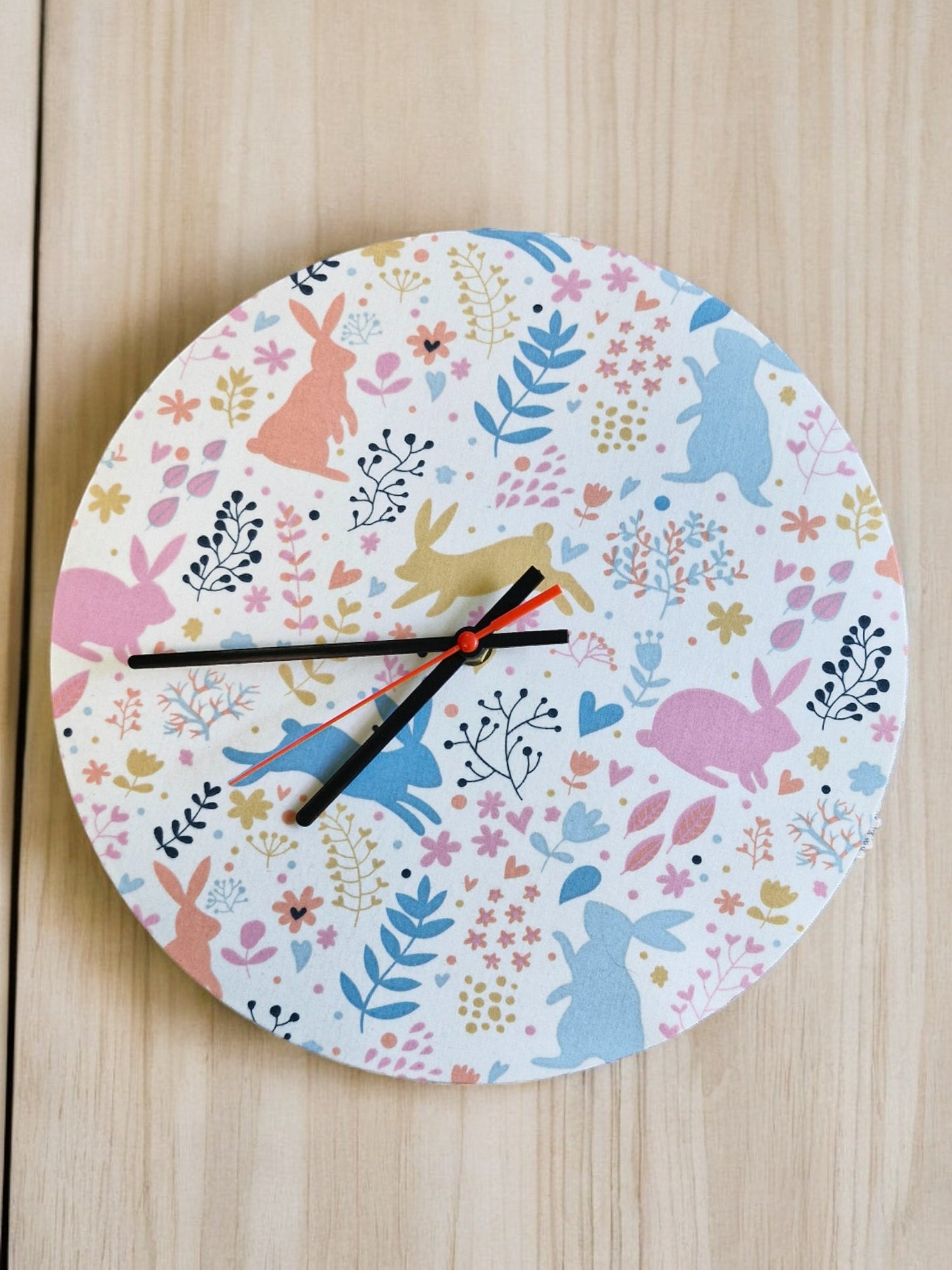 Bunny Rabbits Clock Handmade 30cms 12" Diameter