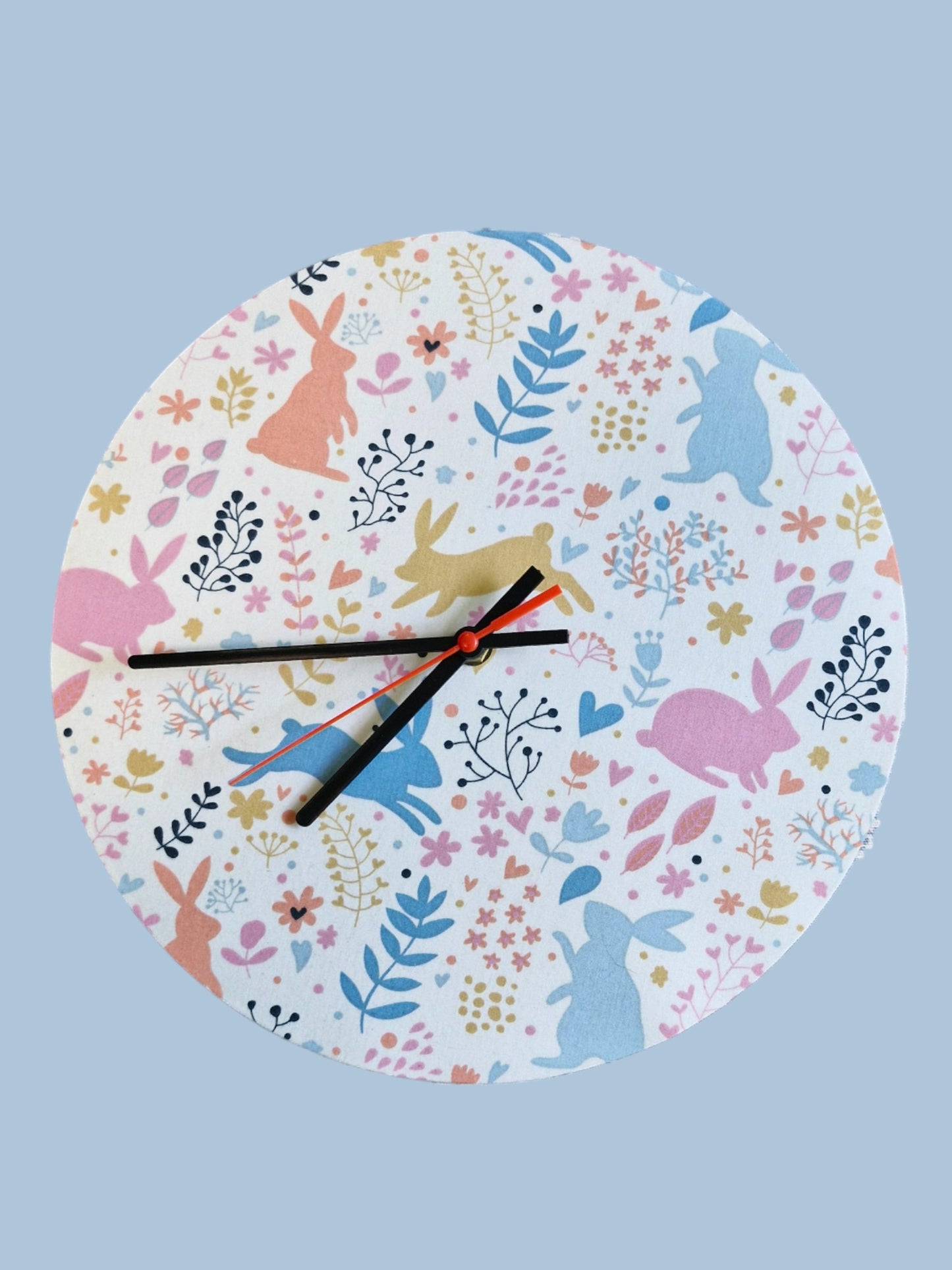 Bunny Rabbits Clock Handmade 30cms 12" Diameter