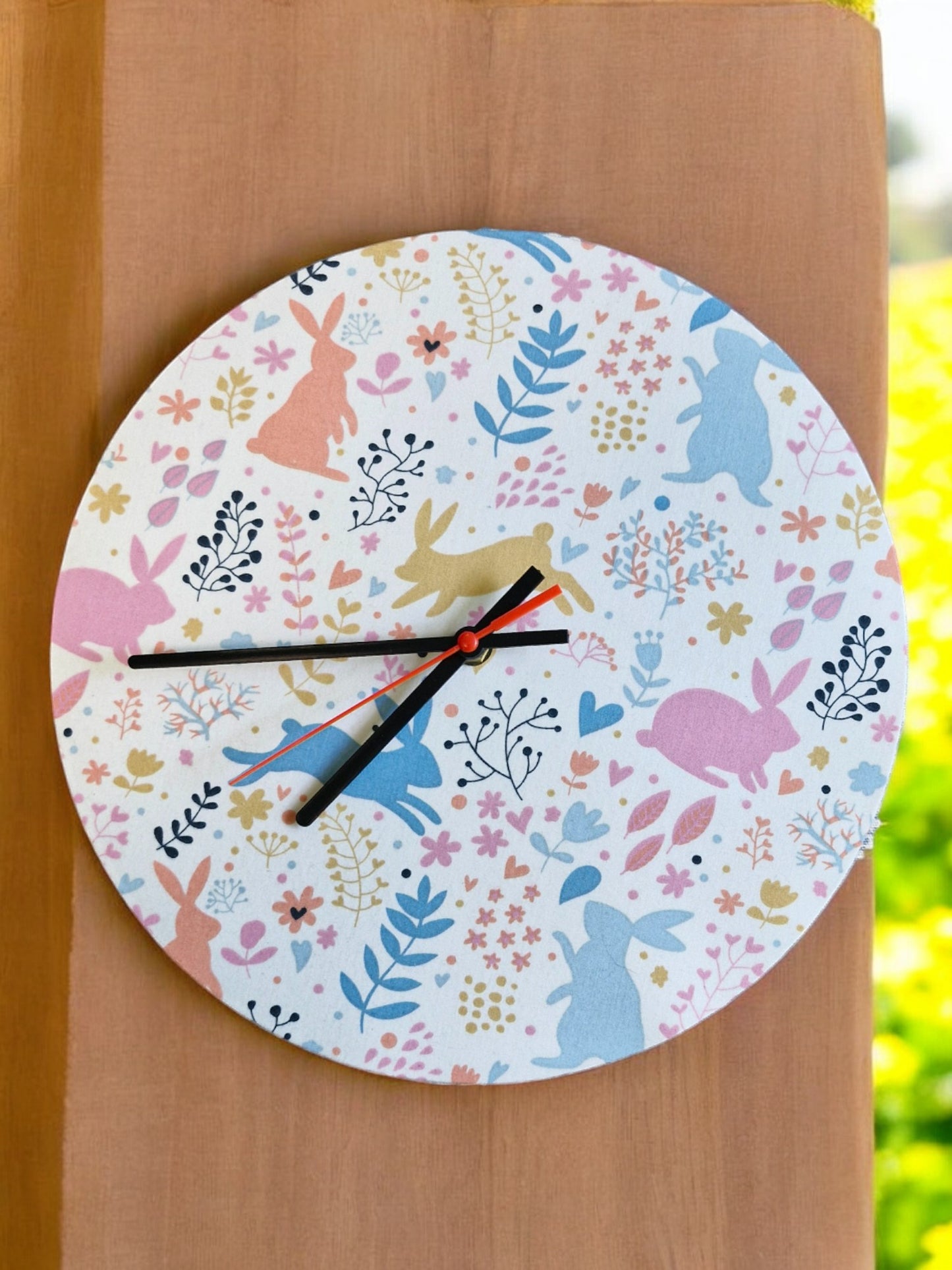 Bunny Rabbits Clock Handmade 30cms 12" Diameter