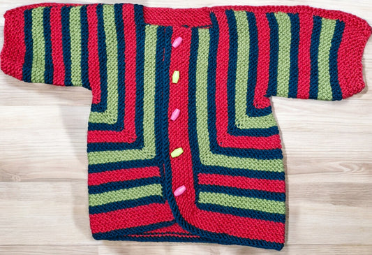 Toddler's Handmade Knitted Striped Cardigan Coat with Duffle toggles