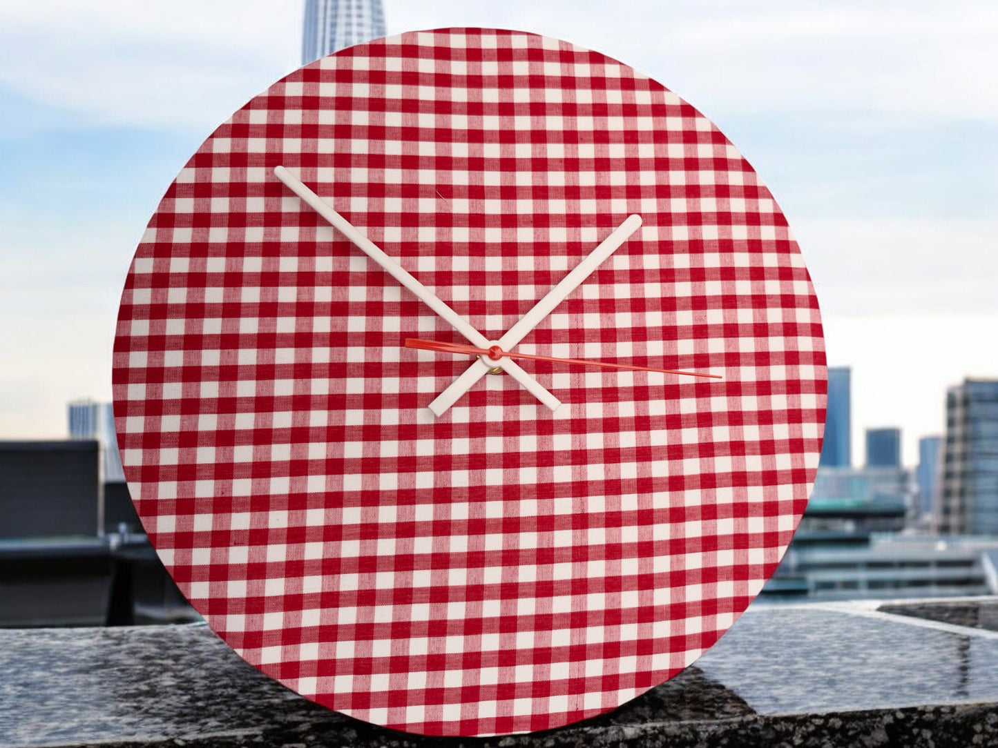 Red or Pink and White Checked Clock Handmade 30cms 12" Diameter