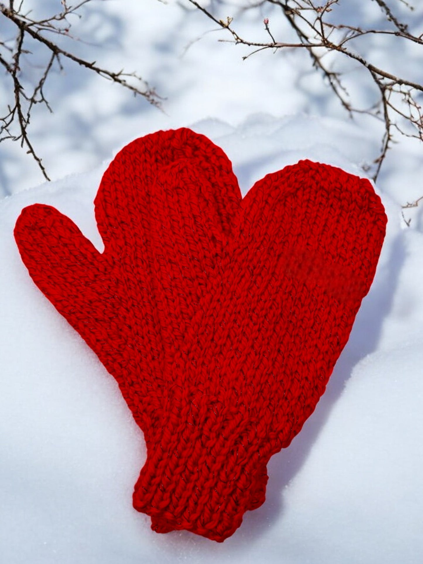 Adult's Mittens - Handmade Knitted Chunky Red Sparkle Mittens