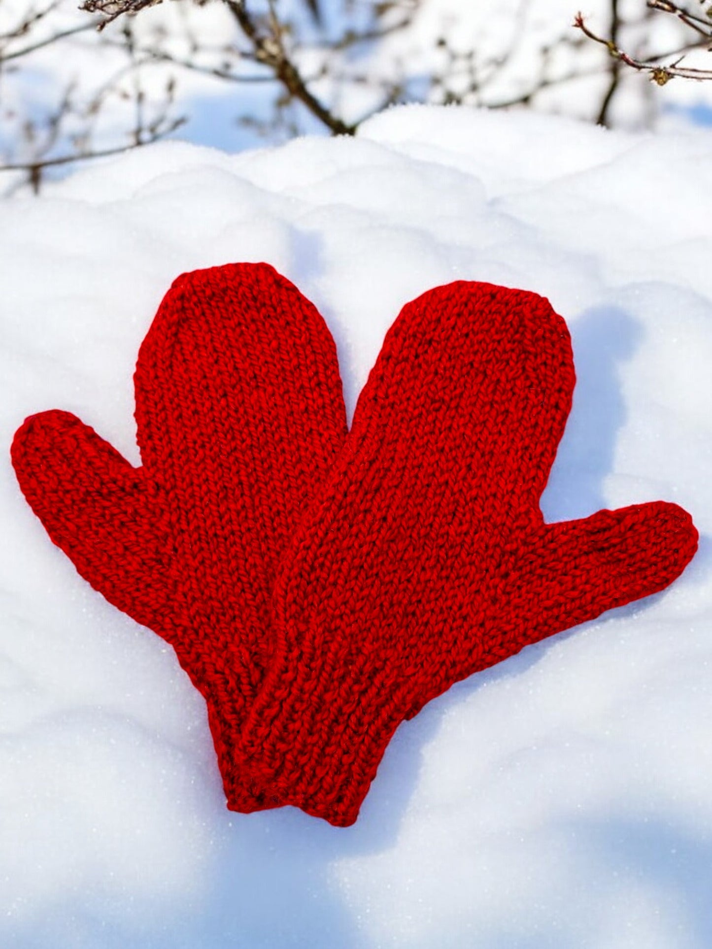 Adult's Mittens - Handmade Knitted Chunky Red Sparkle Mittens