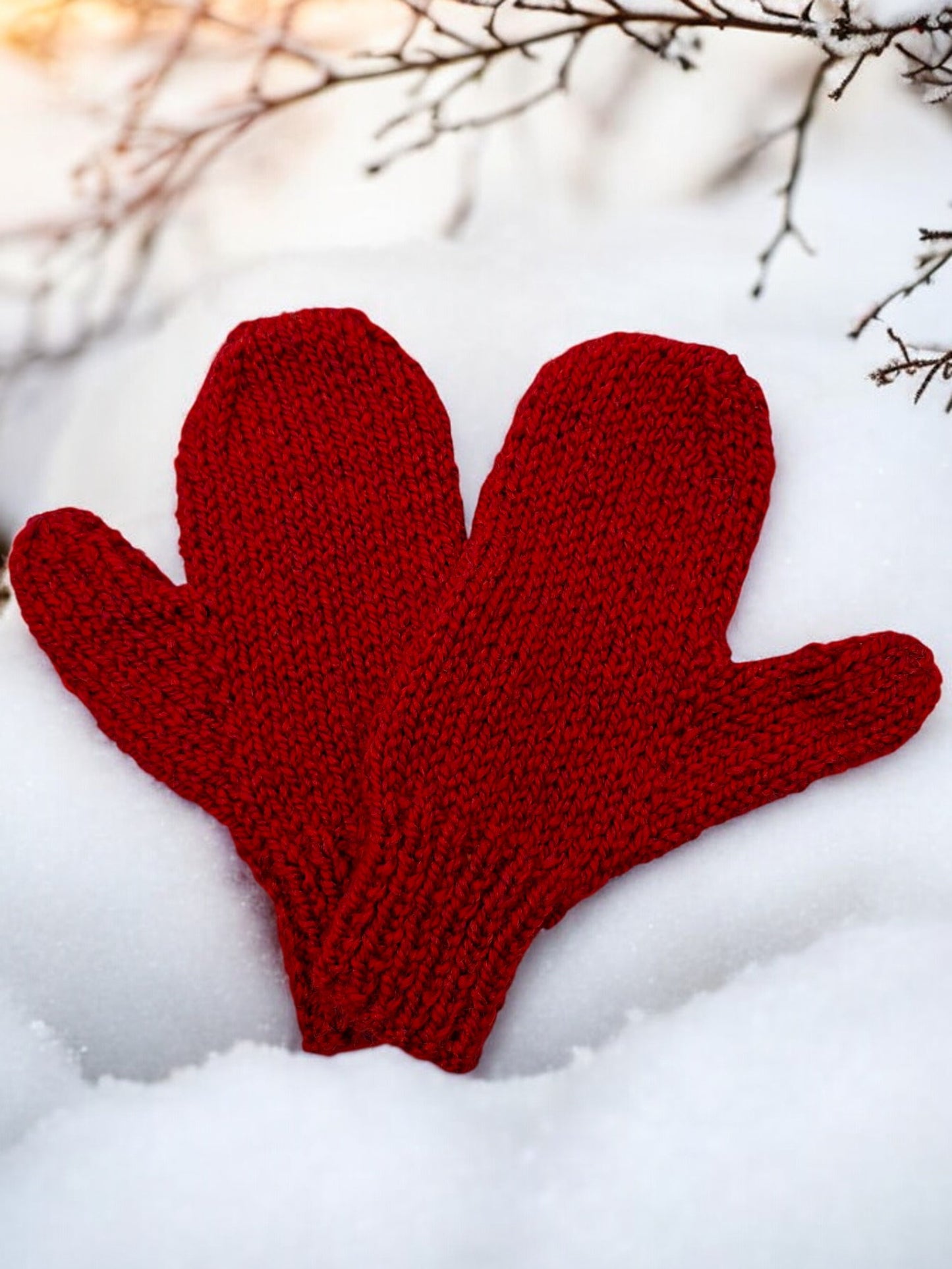 Adult's Mittens - Handmade Knitted Chunky Dark Red Tweed