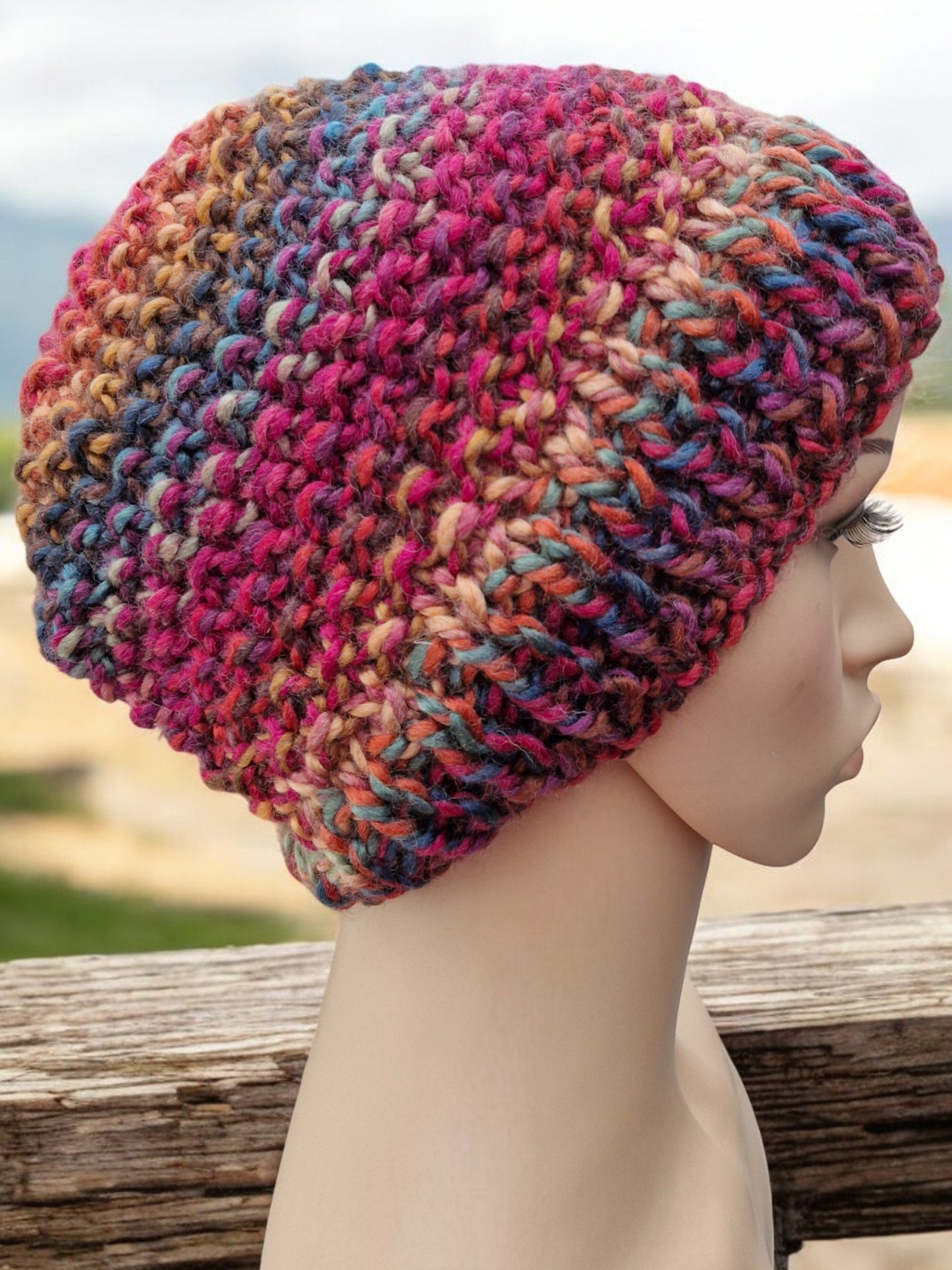 Adult's Handmade Knitted Chunky Thick Hat in Moss Stitch