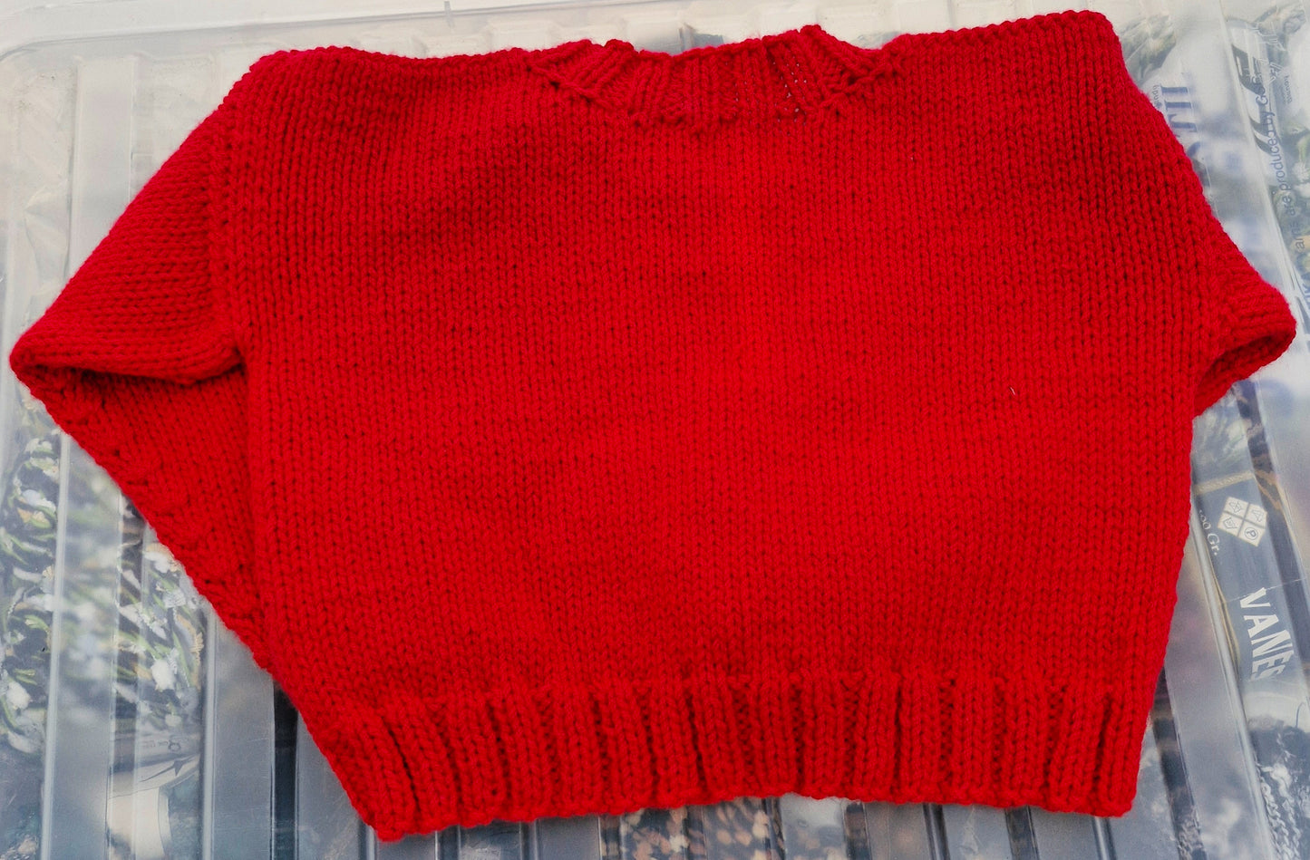 Baby's Hand Knitted Red Christmas Jumper with Snowman