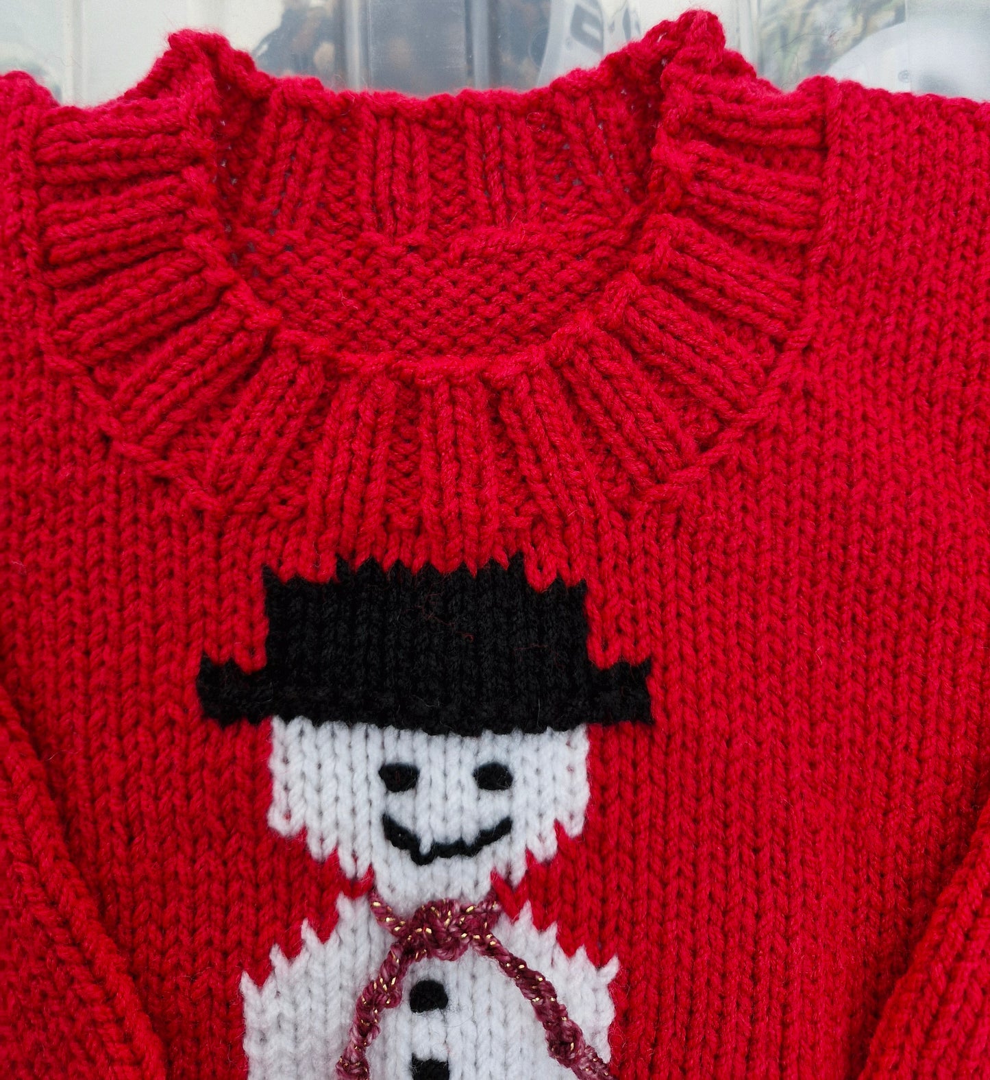 Baby's Hand Knitted Red Christmas Jumper with Snowman