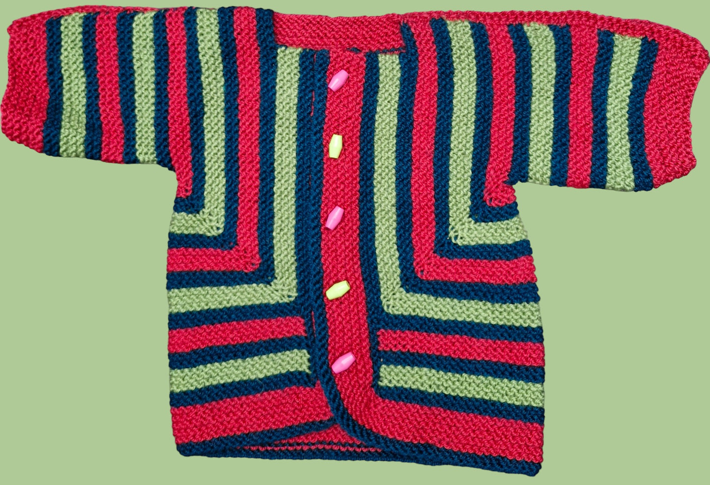 Toddler's Handmade Knitted Striped Cardigan Coat with Duffle toggles