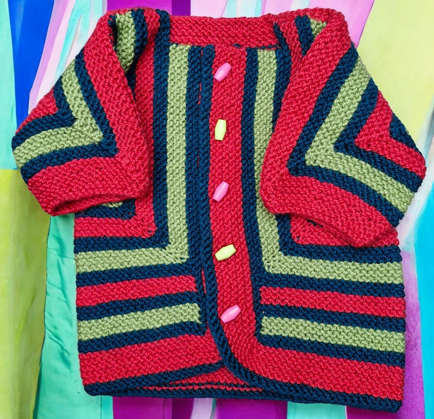 Toddler's Handmade Knitted Striped Cardigan Coat with Duffle toggles