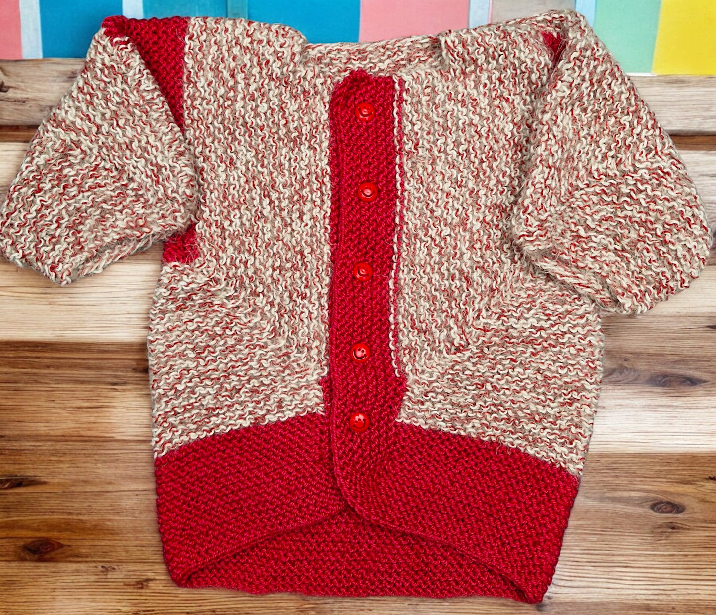 Children's Handmade Knitted Two Colour Cardigan Coat with Smiley Face Buttons