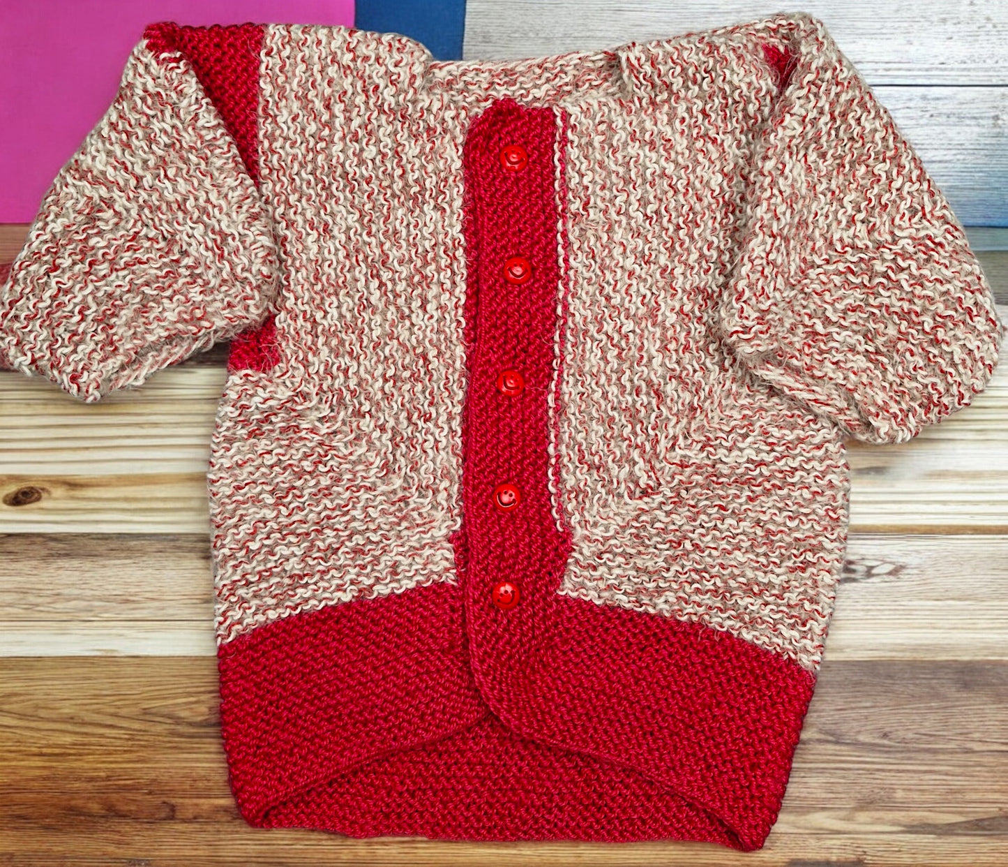 Children's Handmade Knitted Two Colour Cardigan Coat with Smiley Face Buttons