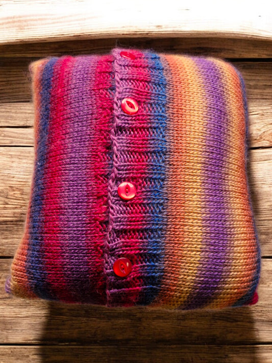 Handmade Knitted Chunky Cushion Cover - Red, Blue, Purple, Orange Mustard Stripe