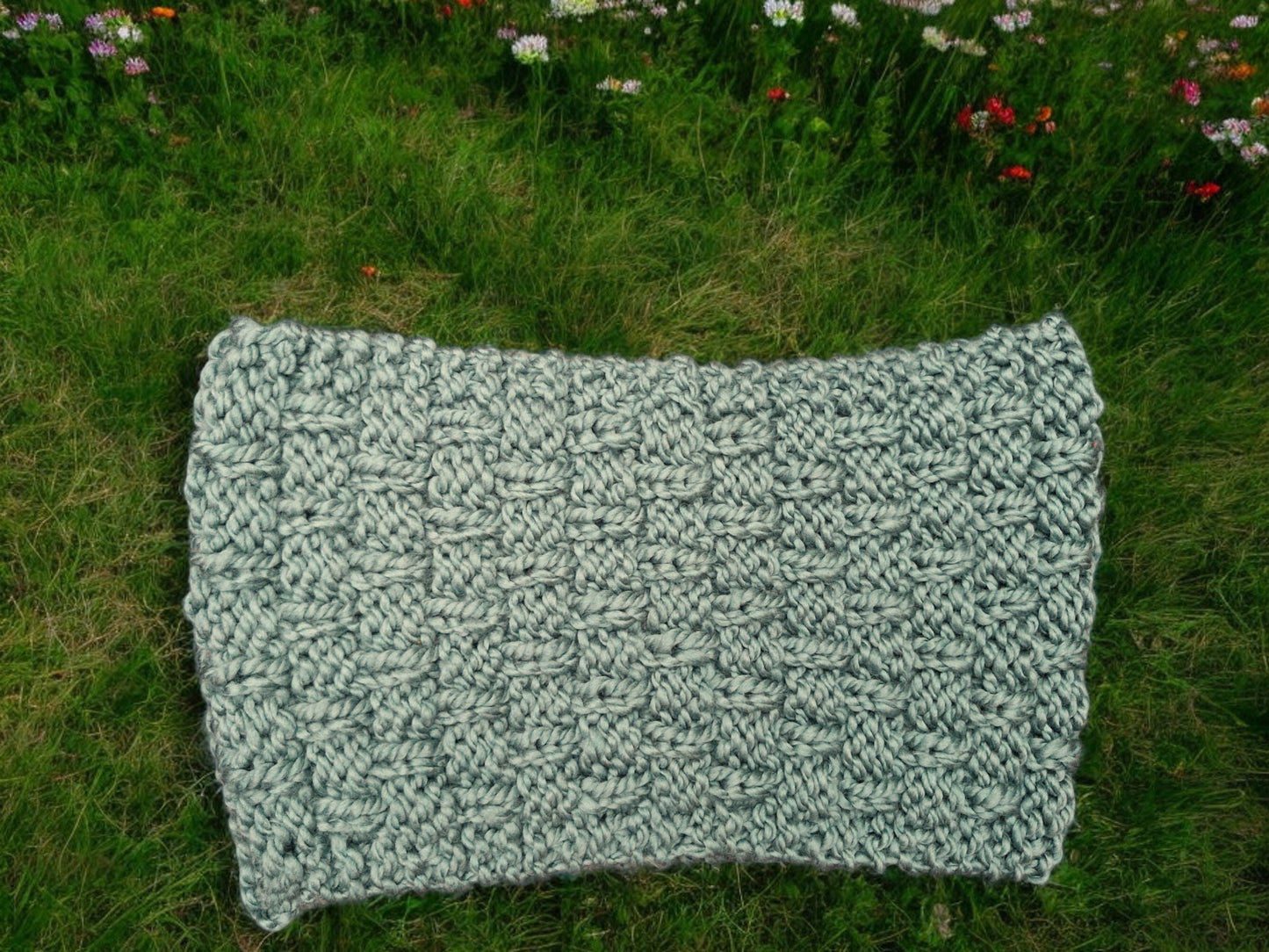 Adult's Handmade Knitted Chunky Sage Green Basket weave Cowl