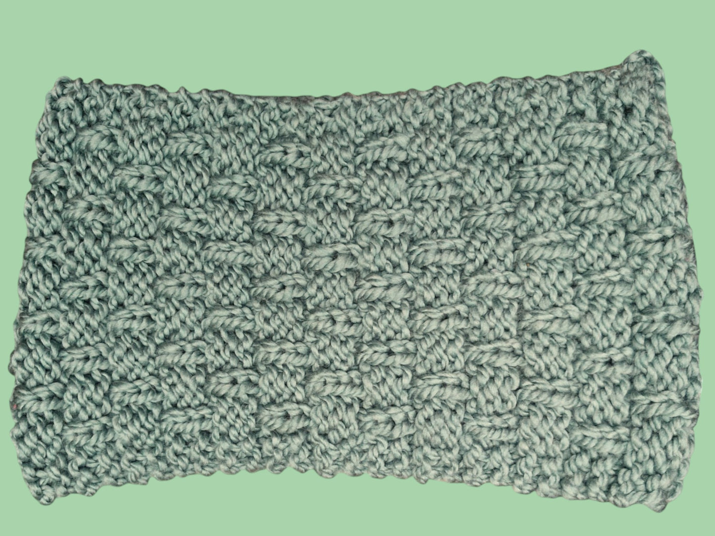 Adult's Handmade Knitted Chunky Sage Green Basket weave Cowl