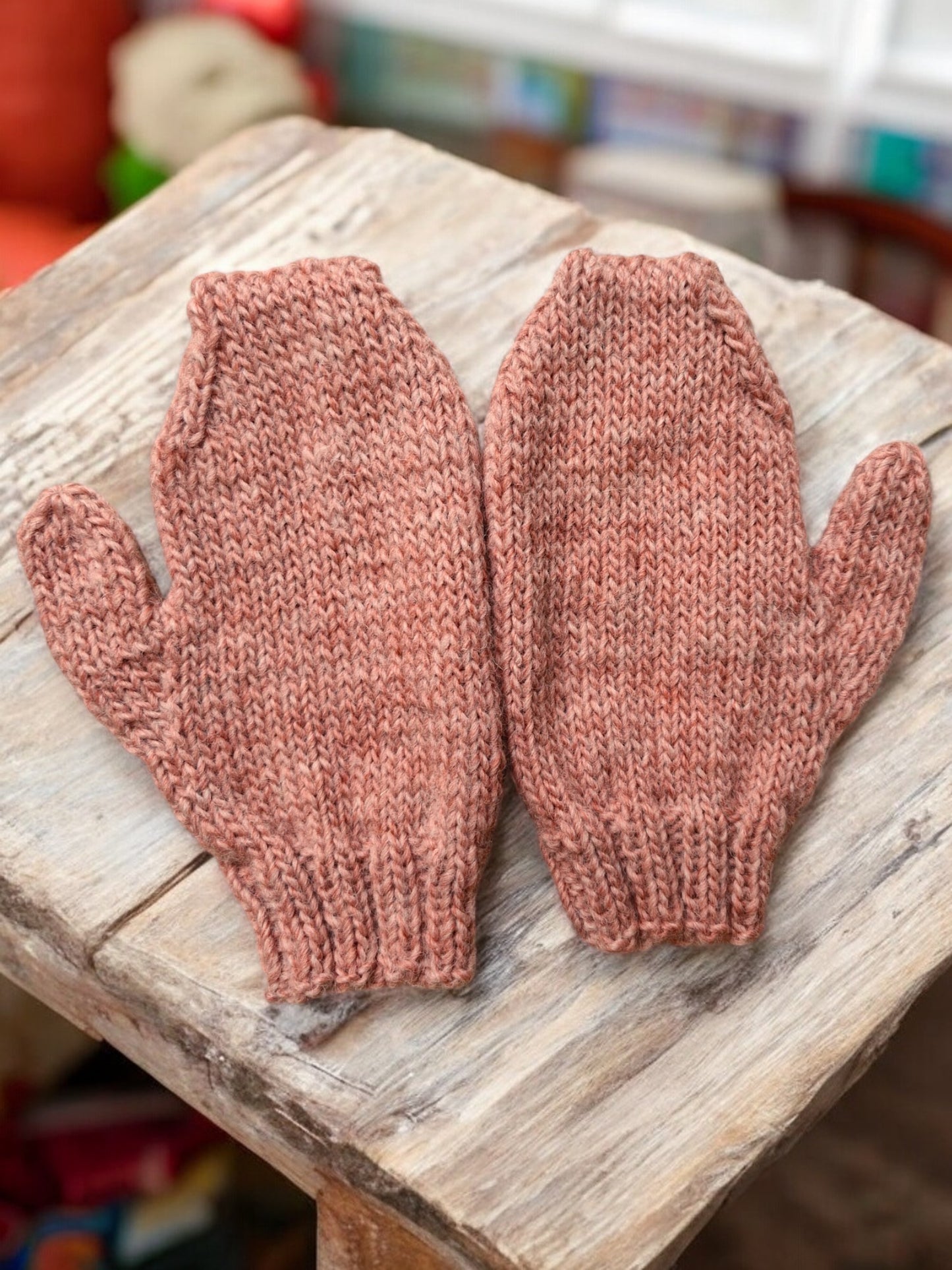 Children's Mittens - Handmade Knitted Pure British DK Wool - Sandy Brick