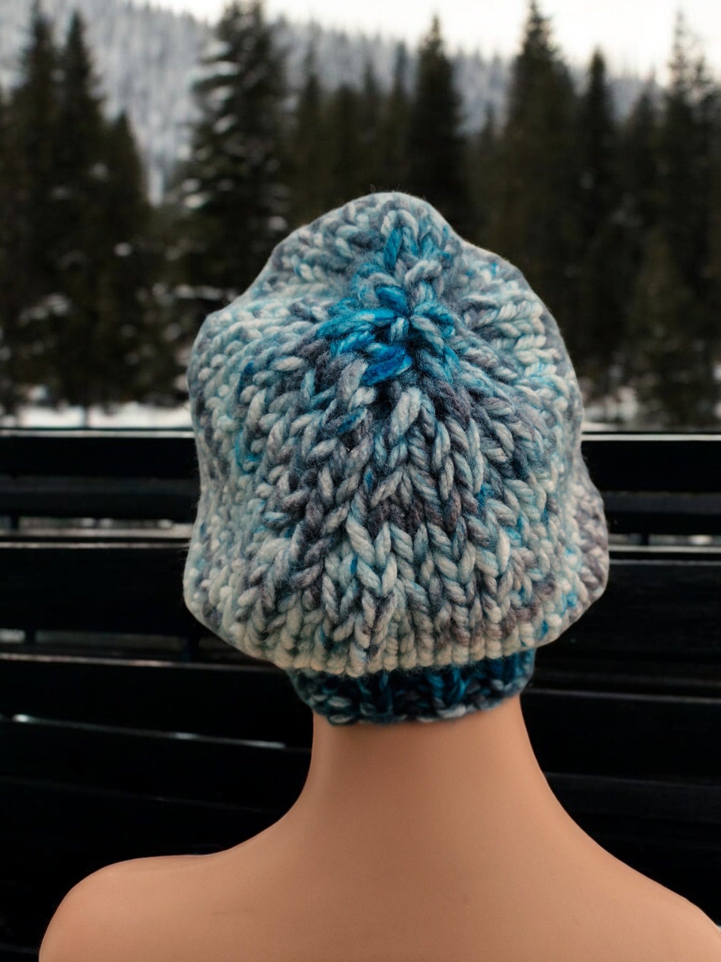 Lady's/Men's Handmade Knitted Super Chunky Thick Multi Colour Hat Teal/Grey