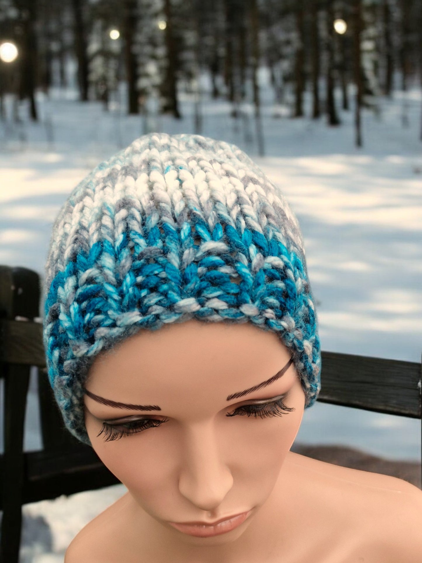 Lady's/Men's Handmade Knitted Super Chunky Thick Multi Colour Hat Teal/Grey