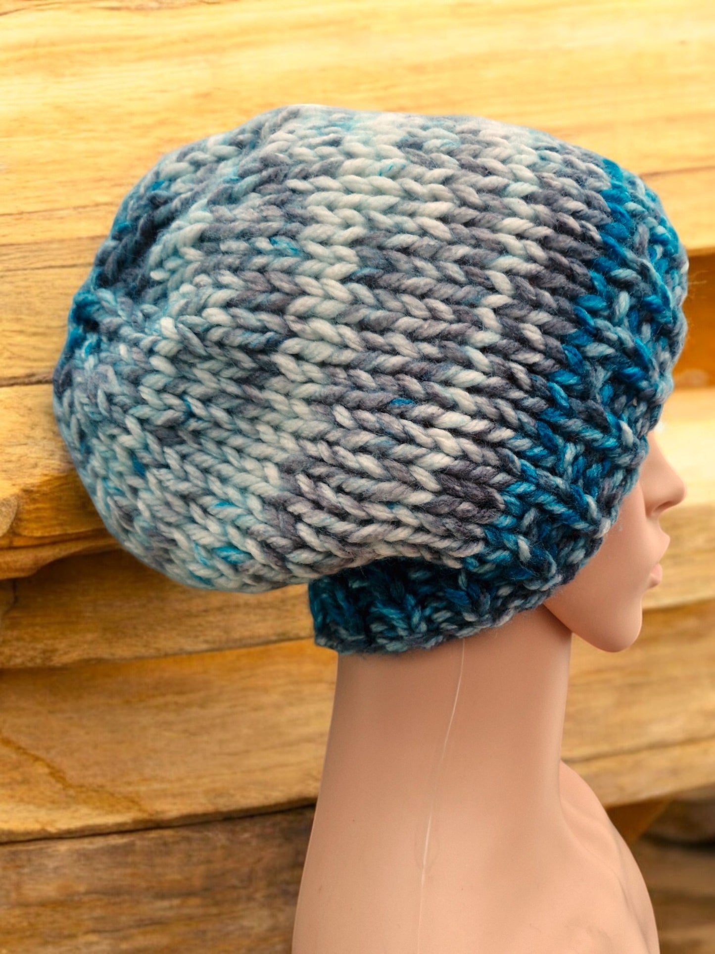 Lady's/Men's Handmade Knitted Super Chunky Thick Multi Colour Hat Teal/Grey