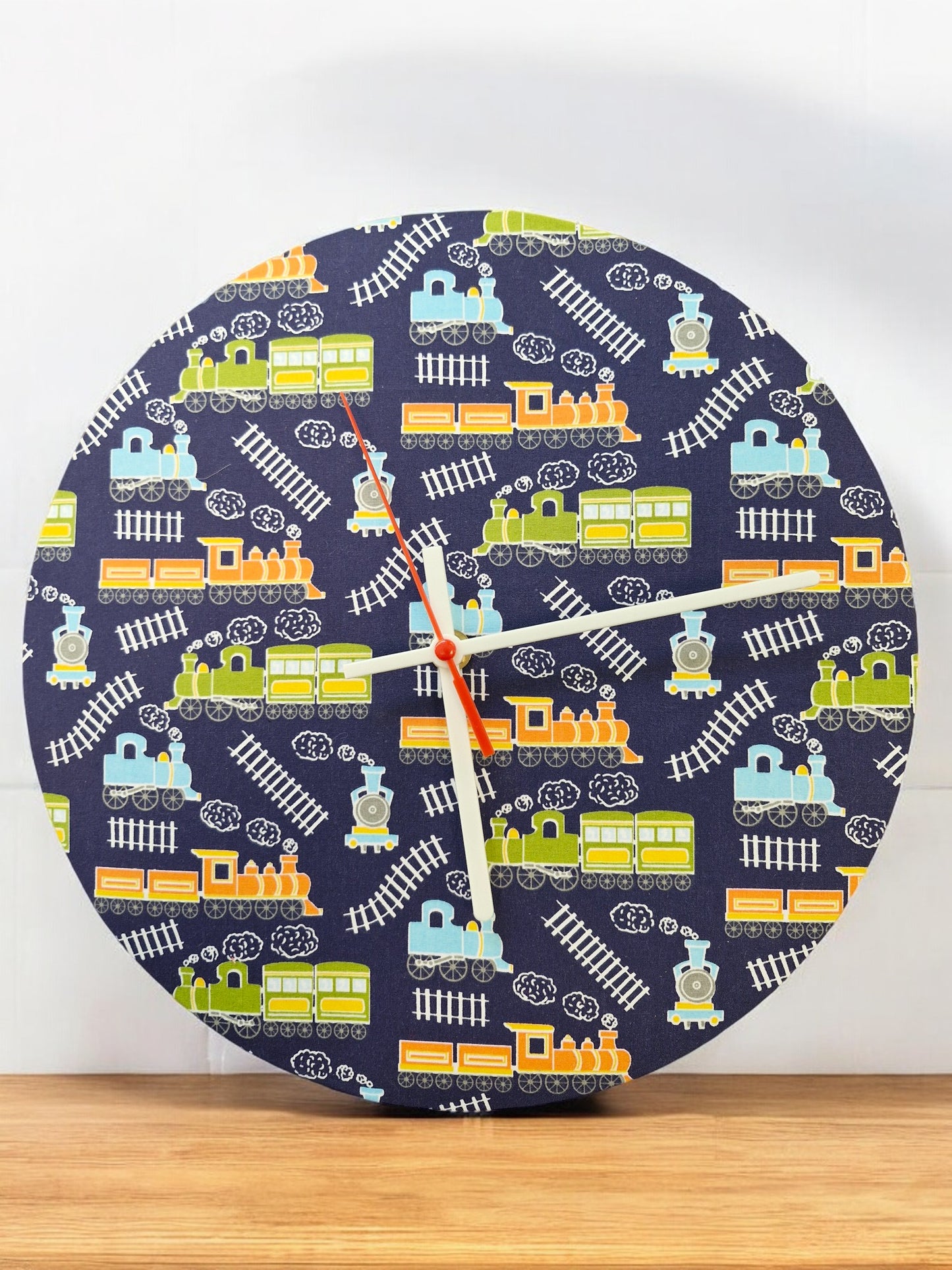 Navy Trains Clock Handmade 30cms 12" Diameter