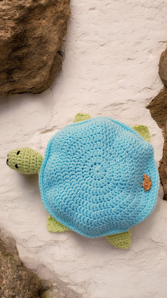 Handmade Crochet Turtle and Babies Memory Game - Soft Toy Light Turquoise/Lime Green