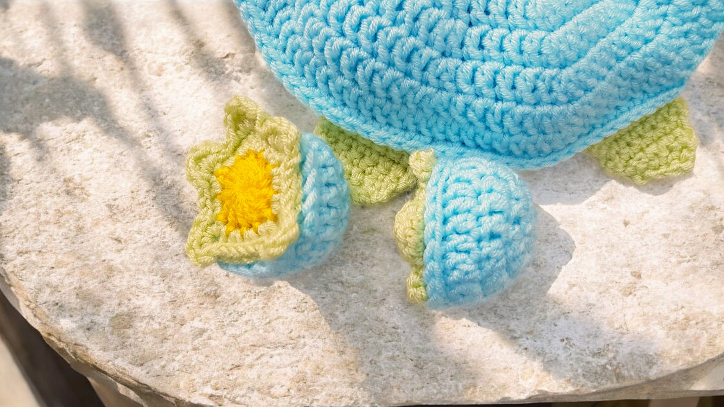 Handmade Crochet Turtle and Babies Memory Game - Soft Toy Light Turquoise/Lime Green