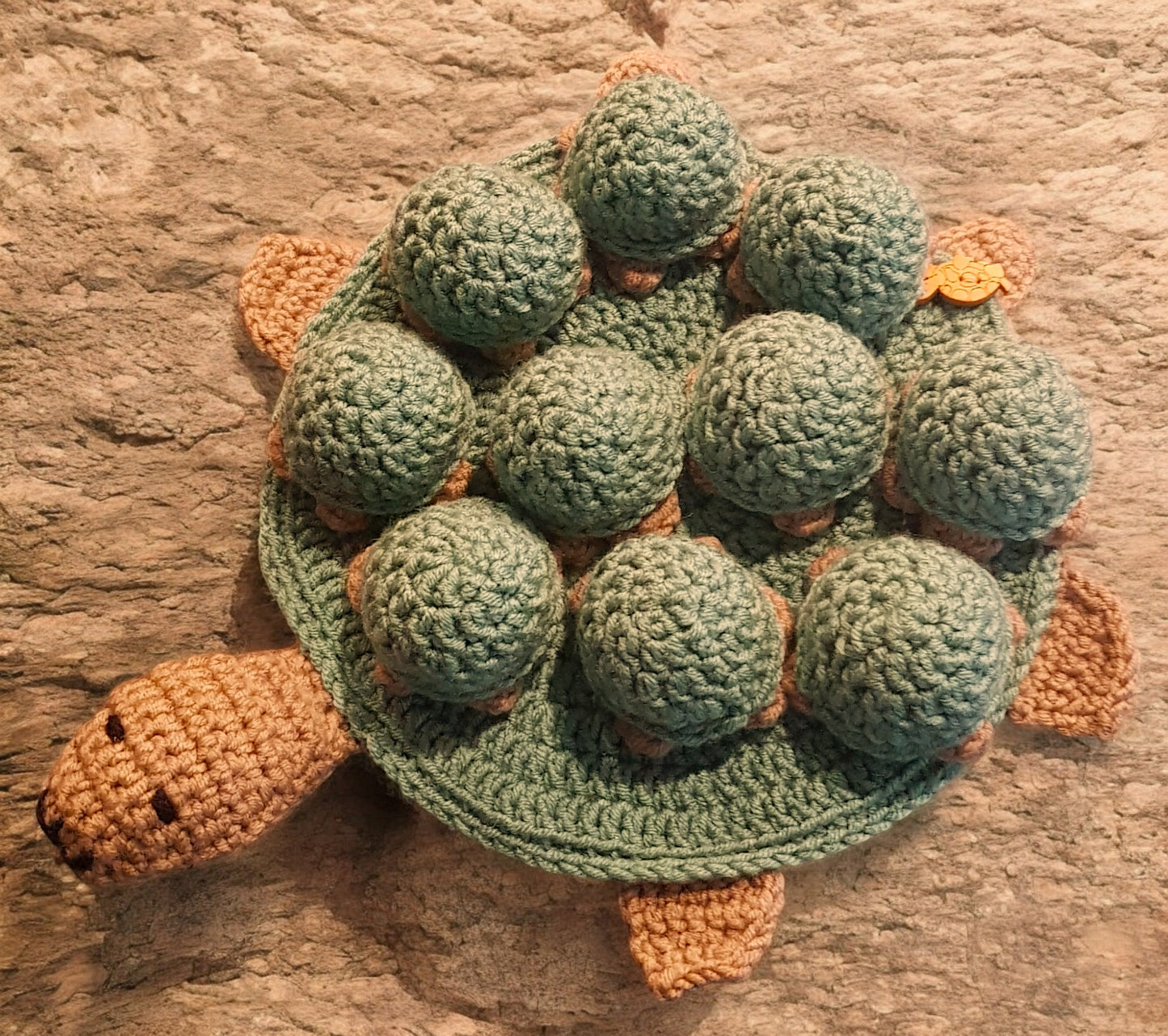 Handmade Crochet Turtle and Babies Memory Game - Soft Toy Sage Green/Brown