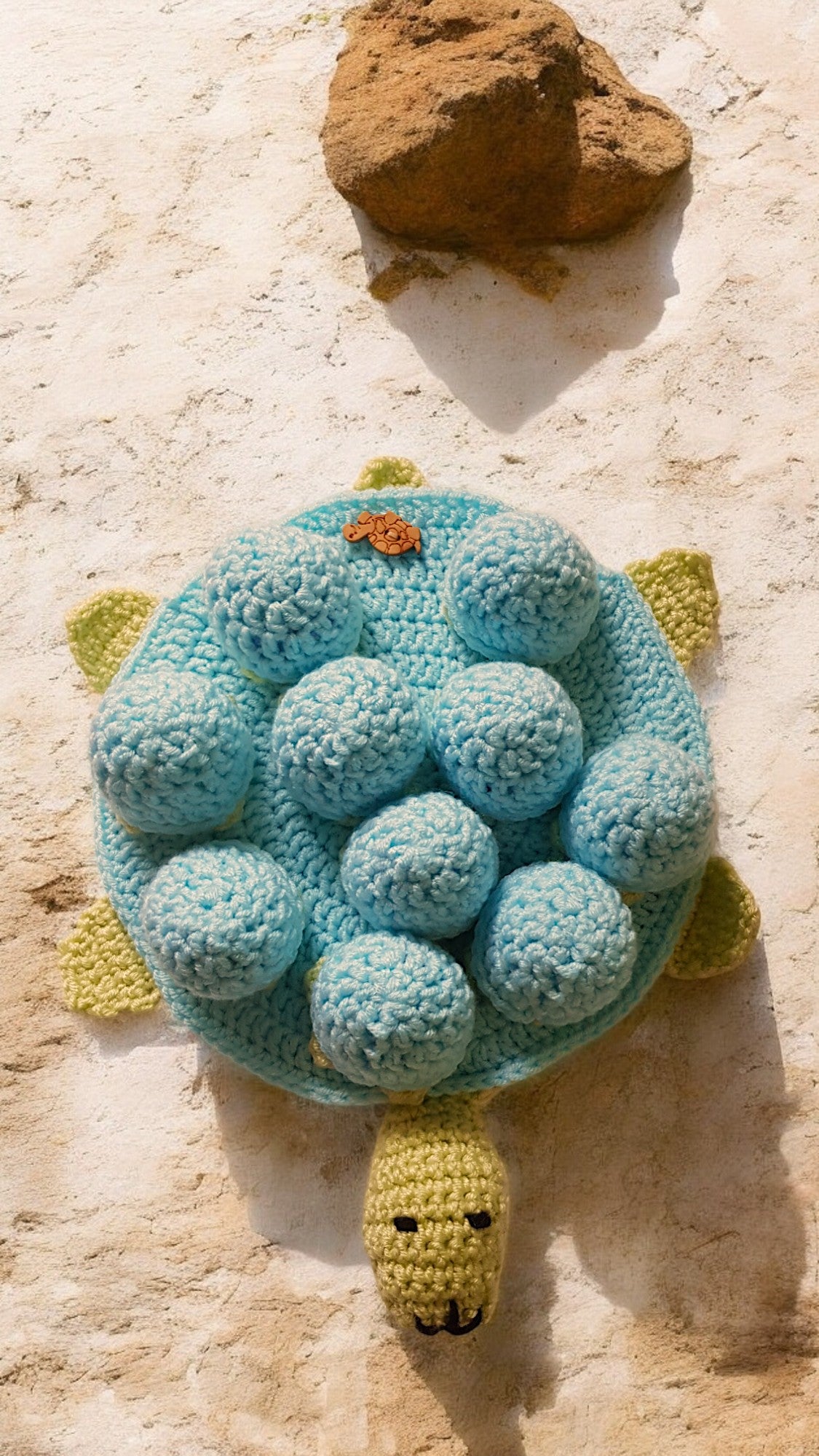 Handmade Crochet Turtle and Babies Memory Game - Soft Toy Light Turquoise/Lime Green