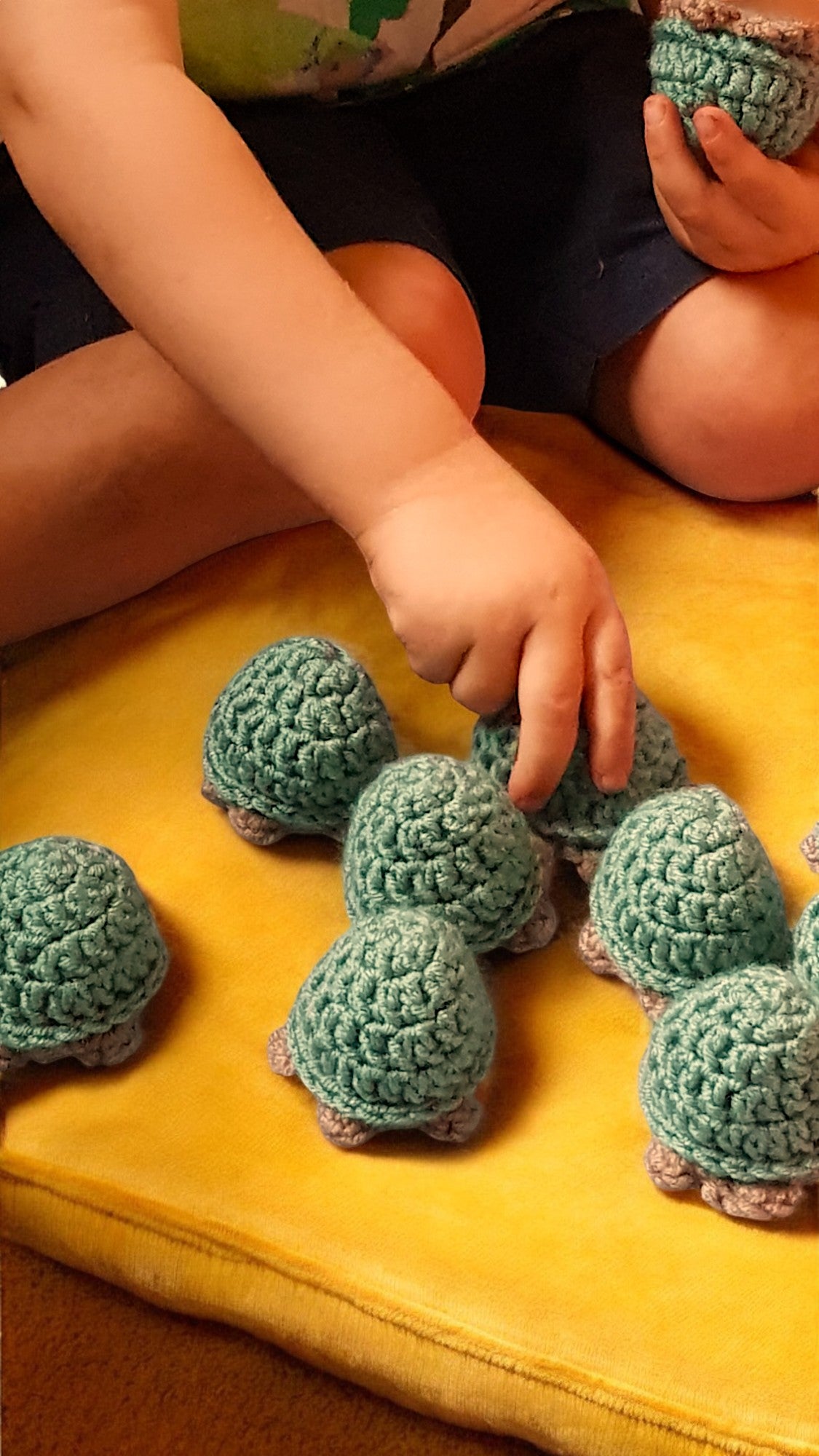 Handmade Crochet Turtle and Babies Memory Game - Soft Toy Sage Green/Brown