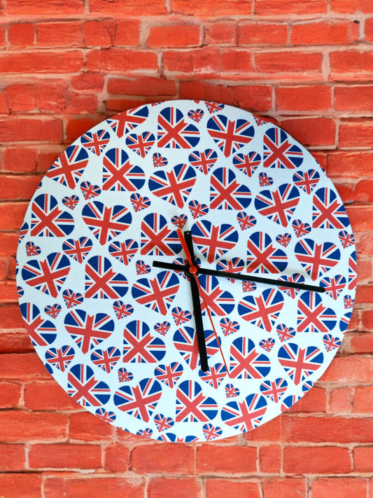 UK flag in Hearts Clock Handmade 30cms 12" Diameter