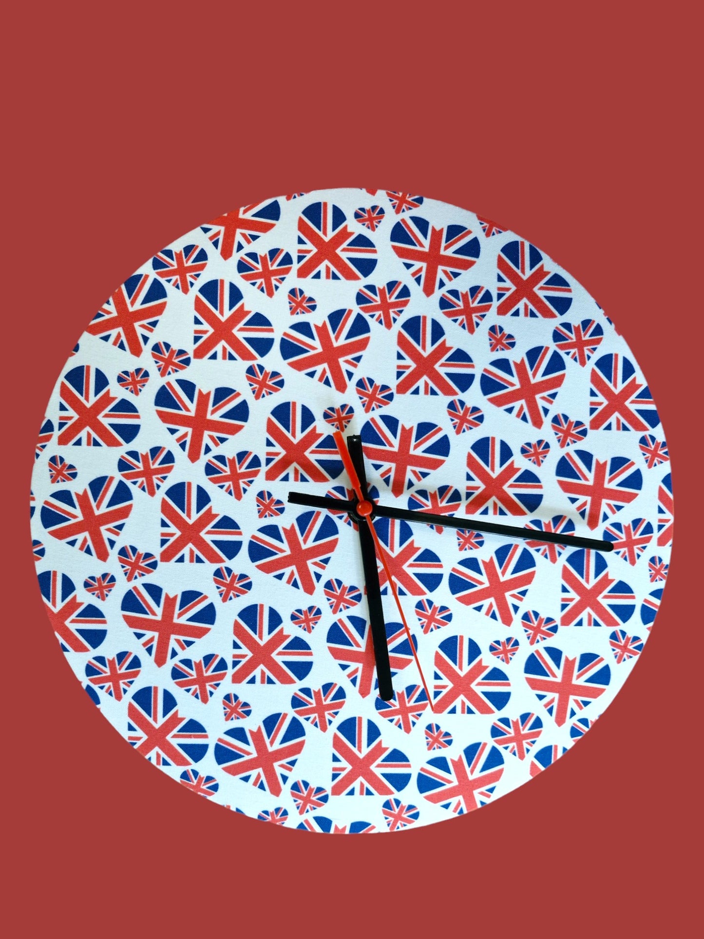 UK flag in Hearts Clock Handmade 30cms 12" Diameter