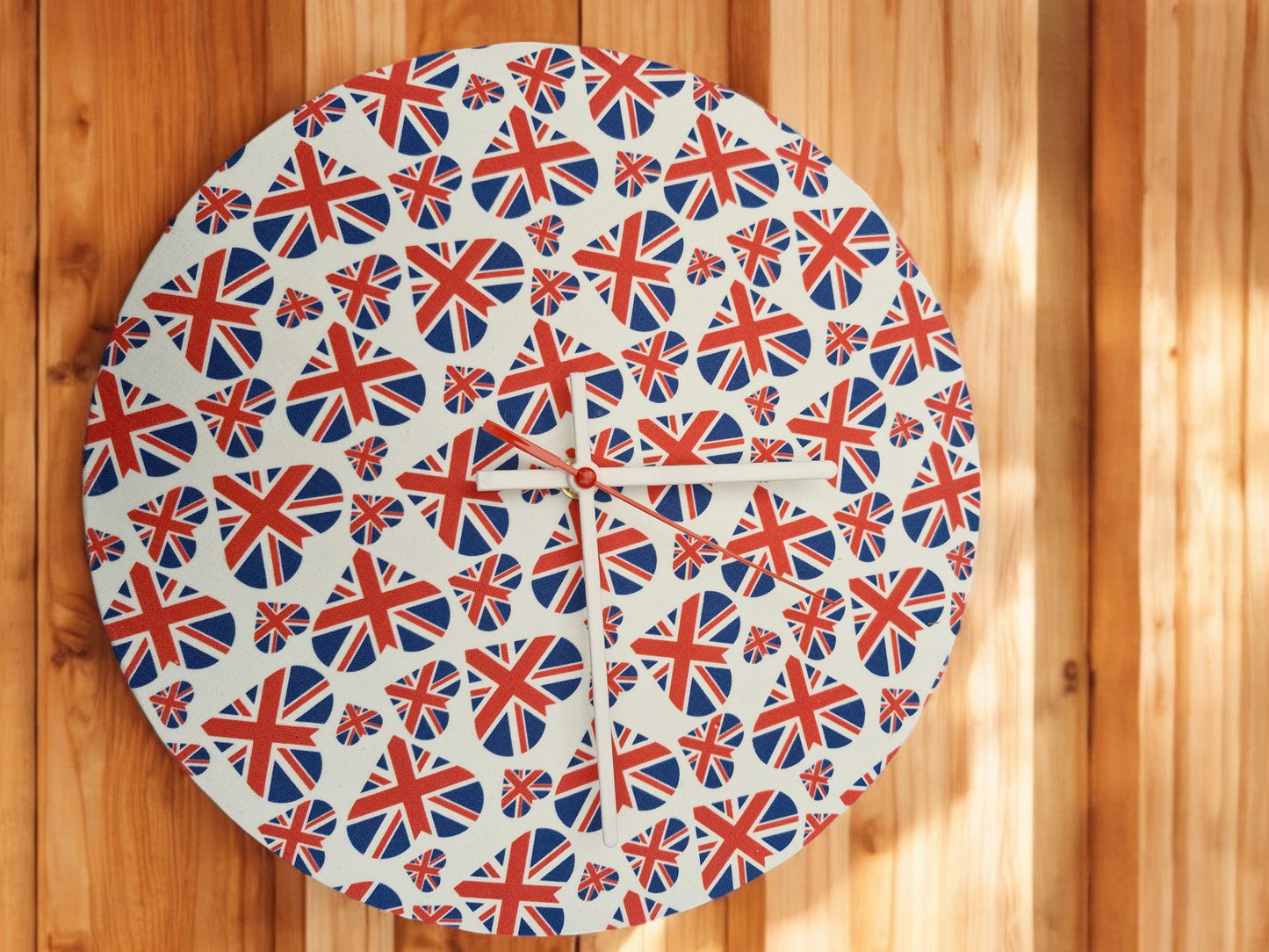 UK flag in Hearts Clock Handmade 30cms 12" Diameter