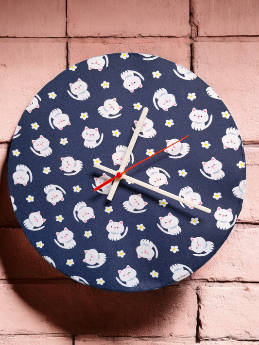 Navy Cartoon Cats Clock Handmade 30cms 12" Diameter