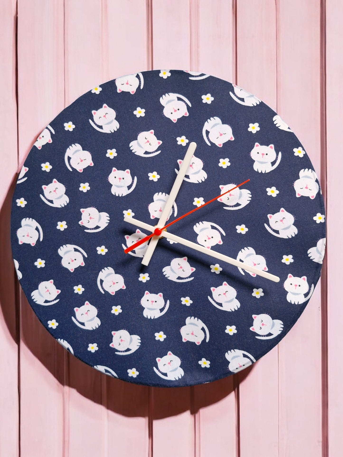 Navy Cartoon Cats Clock Handmade 30cms 12" Diameter