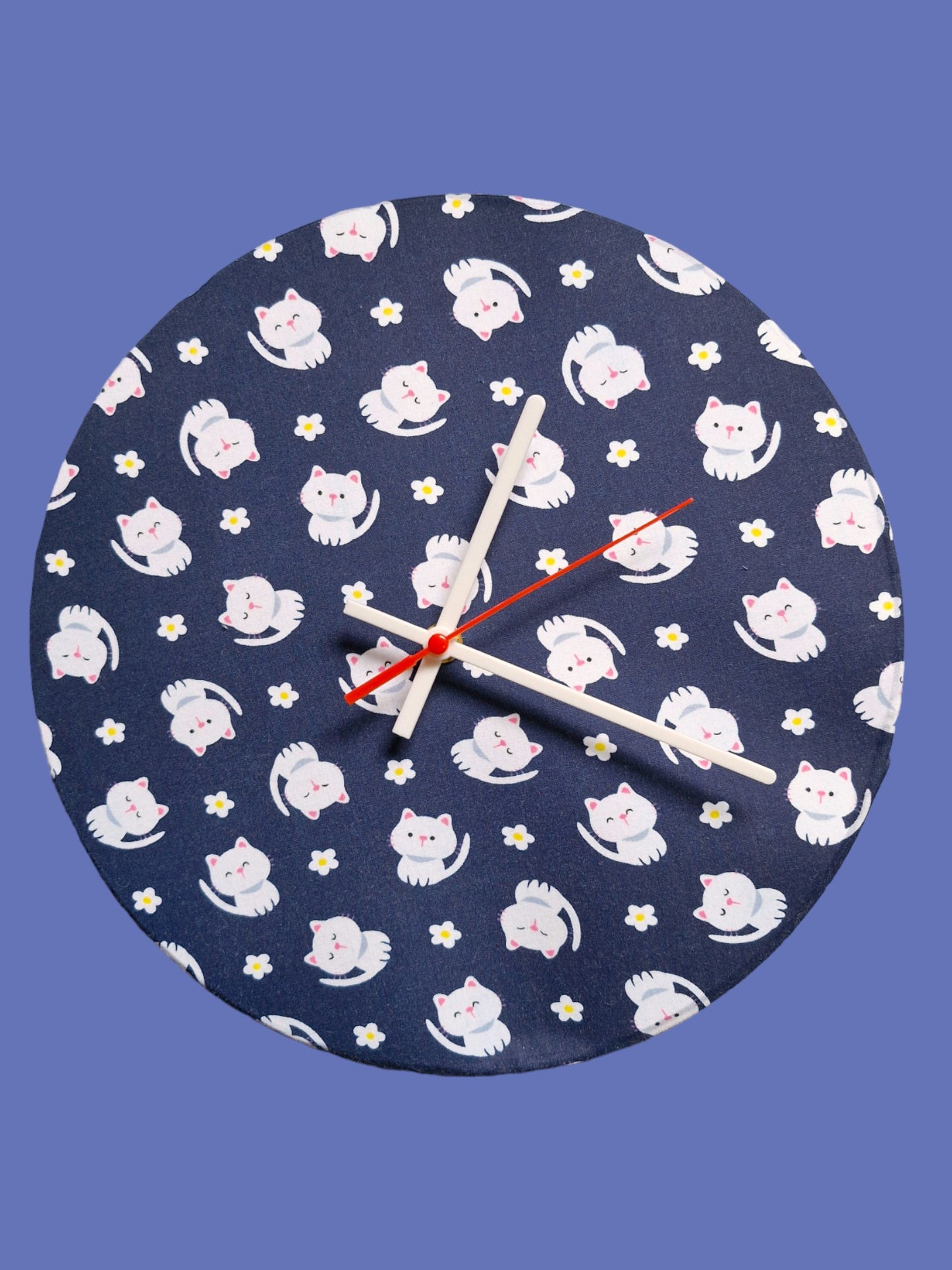 Navy Cartoon Cats Clock Handmade 30cms 12" Diameter