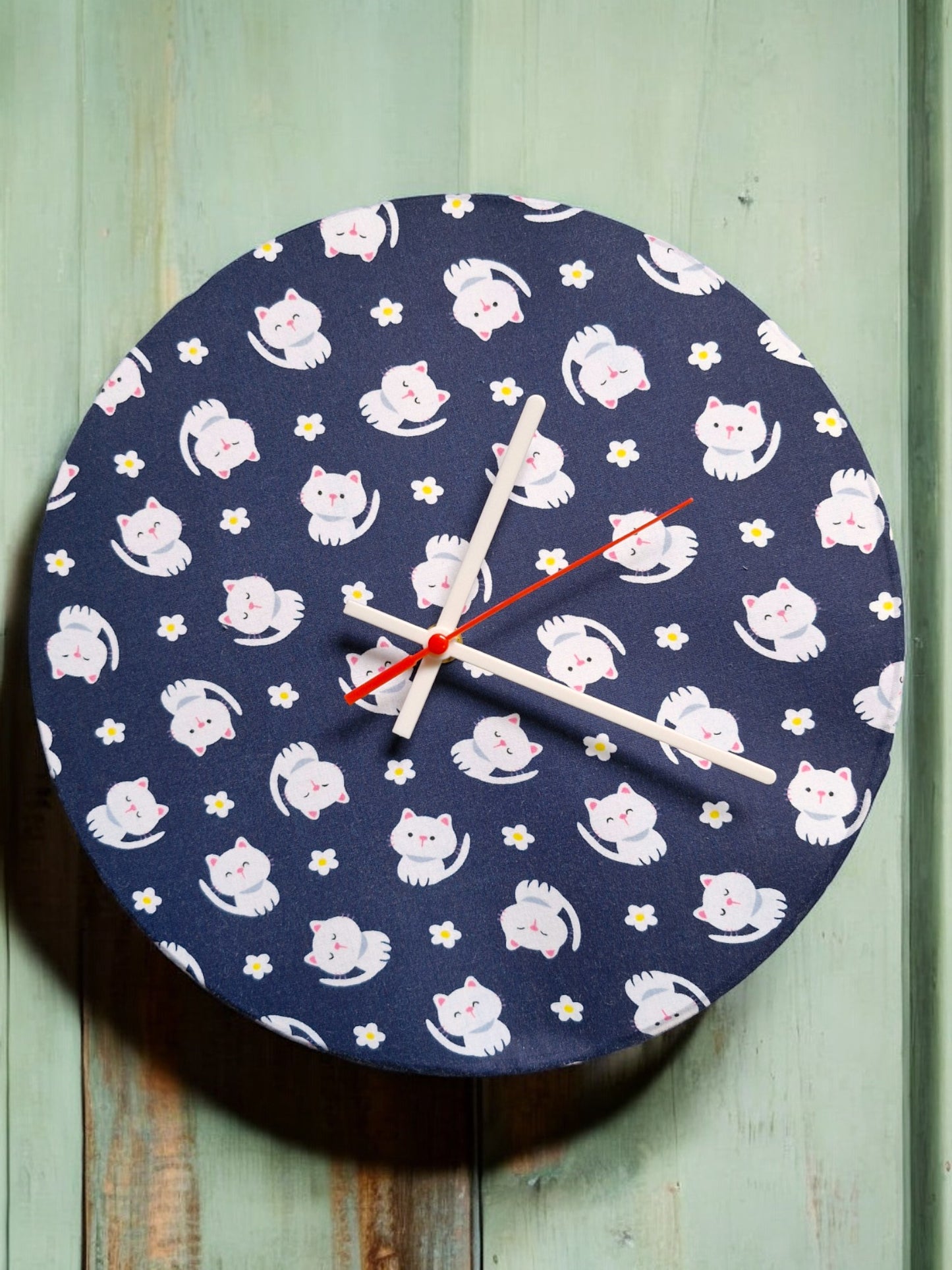 Navy Cartoon Cats Clock Handmade 30cms 12" Diameter