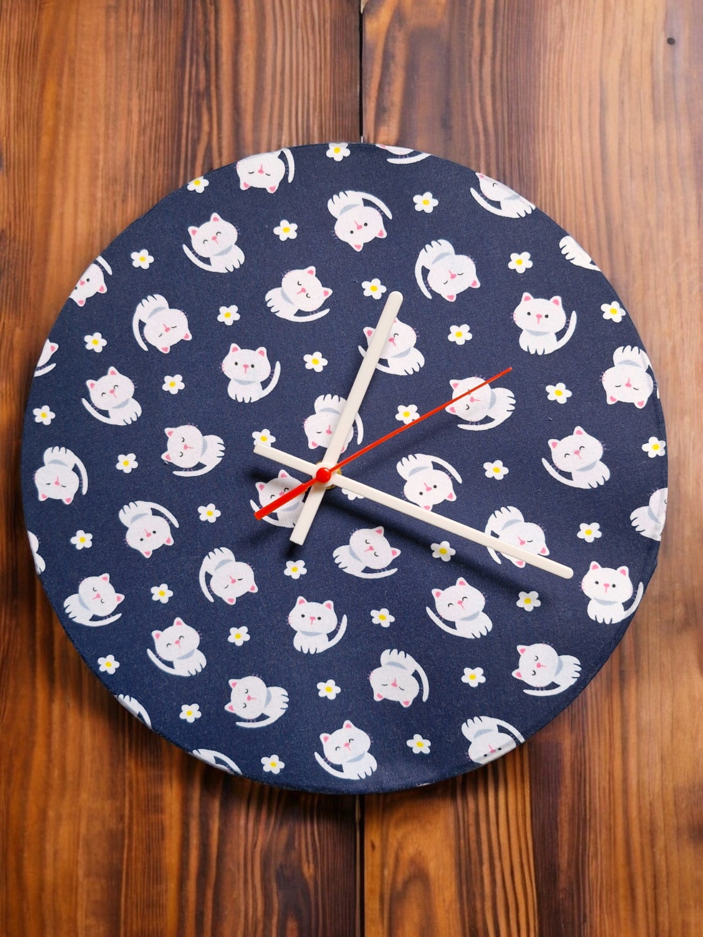 Navy Cartoon Cats Clock Handmade 30cms 12" Diameter