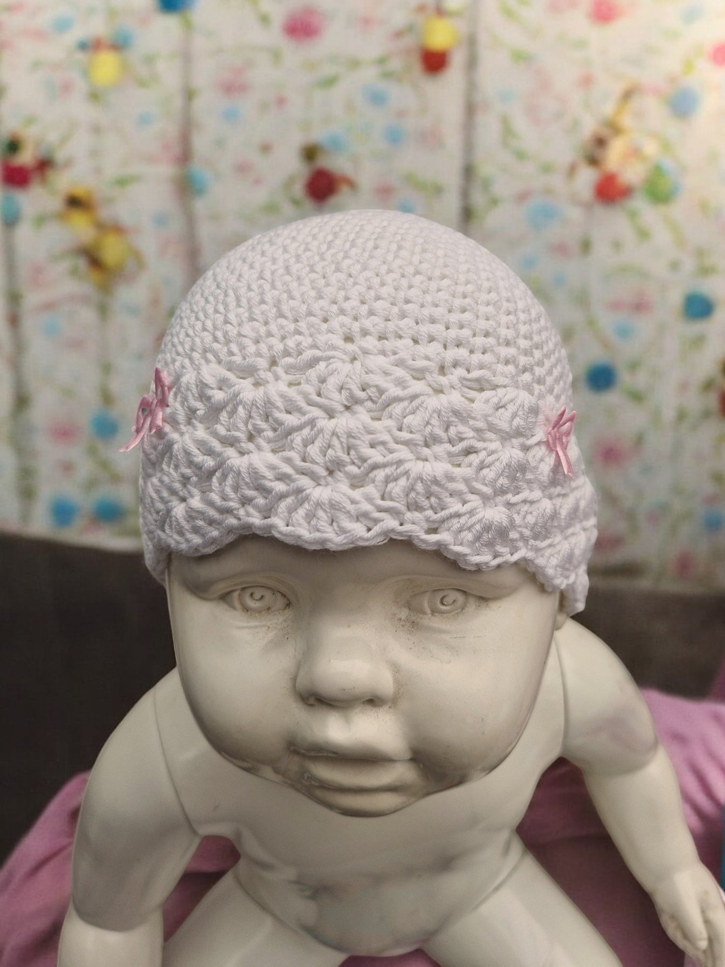 Baby's Handmade Crochet Shell Hat - White Cotton