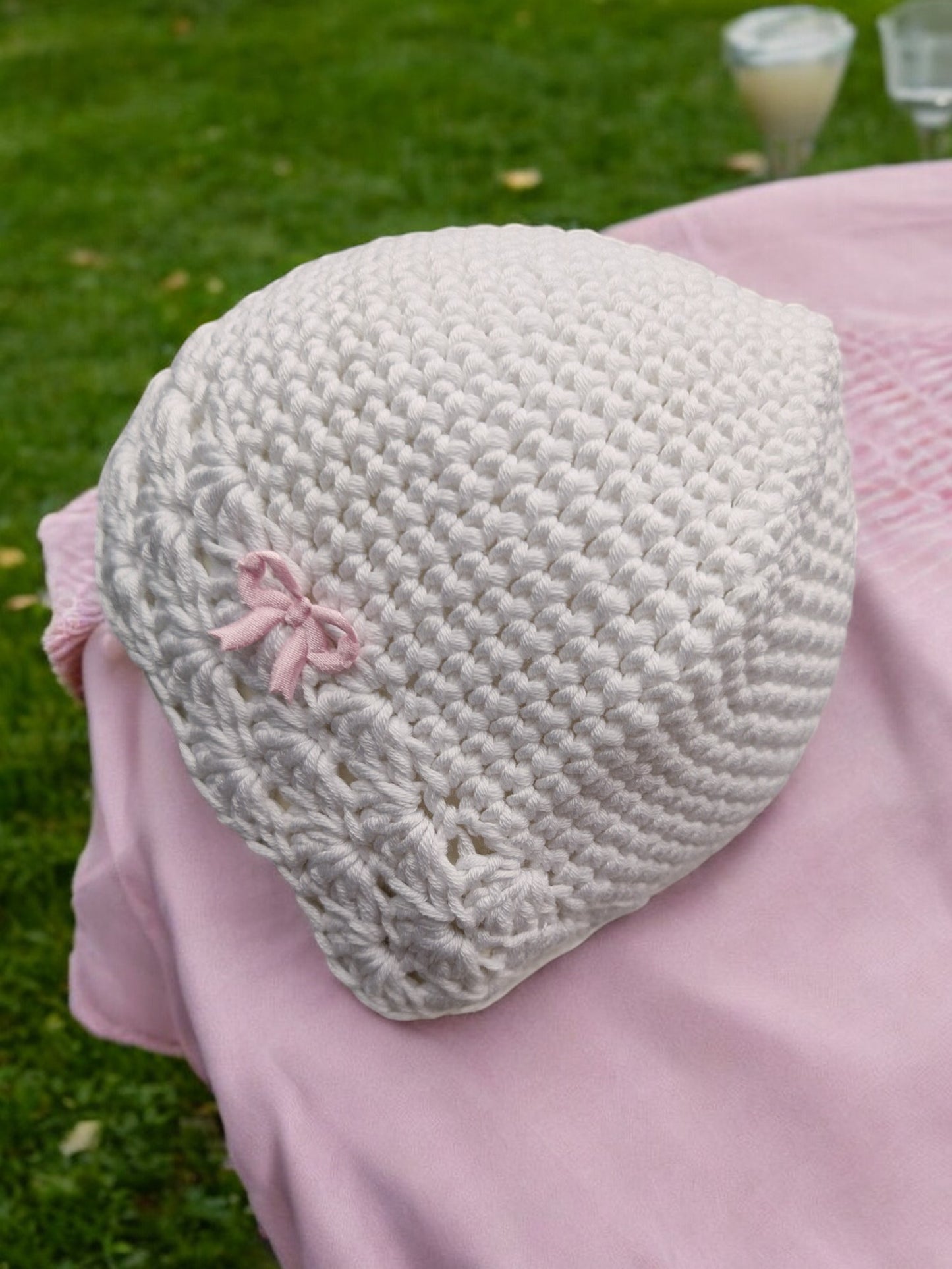 Baby's Handmade Crochet Shell Hat - White Cotton