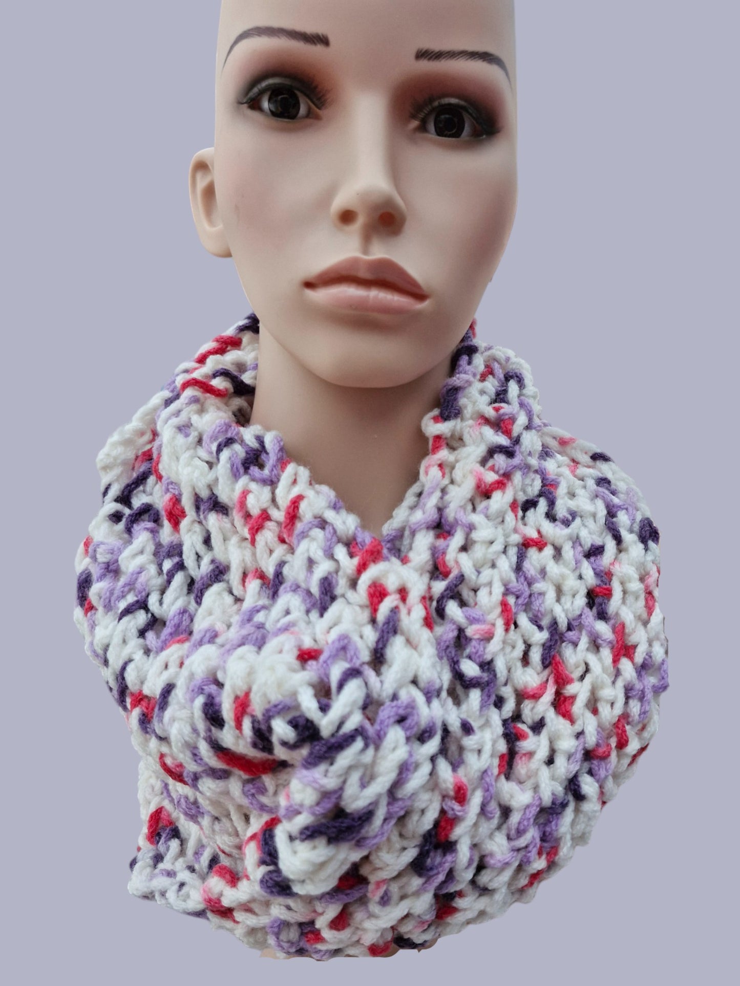 Women's Handmade Knitted Super Chunky White Multi Double Loop Cowl/Snood