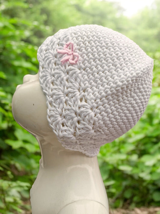 Baby's Handmade Crochet Shell Hat - White Cotton