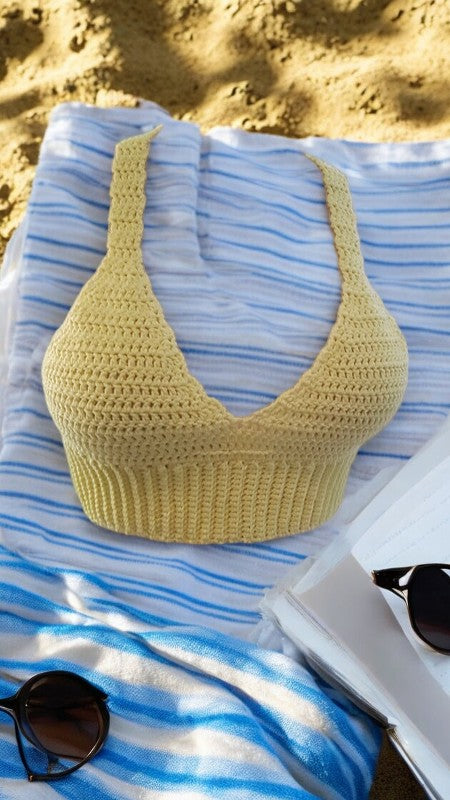 Women's Handmade Crochet Bralette Cropped Top in Lemon