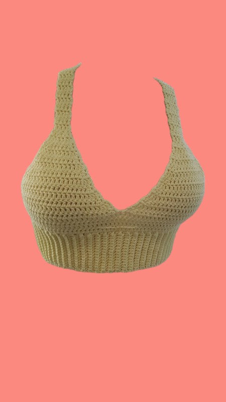 Women's Handmade Crochet Bralette Cropped Top in Lemon